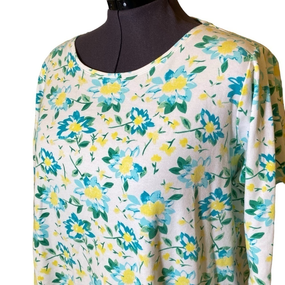 KIM ROGERS CURVY Plus size 2X Floral knit tee top 3/4 sleeve stretchy pull on